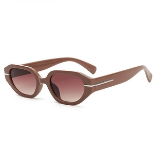 Fashionable brown irregular geometric frame sunglasses with gradient lenses in white background