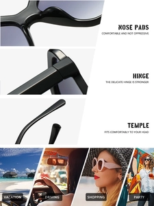 Vue détaillée des lunettes de soleil carrées avec verres dégradés violets et monture