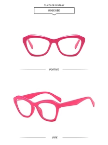 Détails de la monture de lunettes œil-de-chat rose rouge de face et de profil