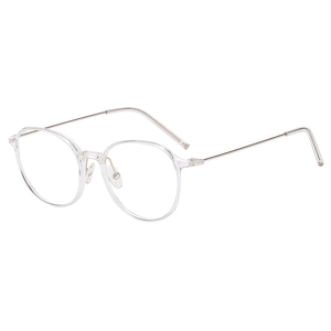 Stylish oversized round transparent glasses frame with slim gold metal temples and nose pads