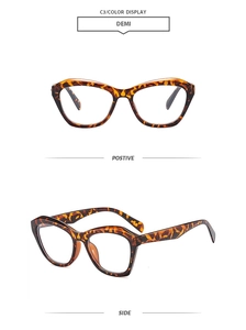 Détail macro de montures de lunettes œil-de-chat demi montrant l'avant et le profil