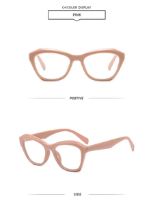 Détails des profils avant et latéraux des montures de lunettes œil-de-chat roses