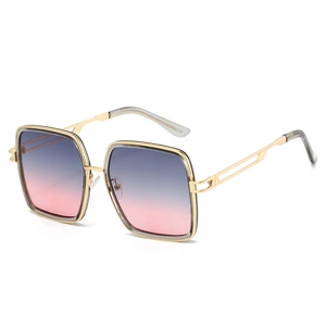 Fashion Oversized Square Sunglasses Retro Metal Frame UV400 Protection Gradient Lenses Geometric Hollow Temples Unisex