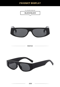 Front and side views of trendy black square frame sunglasses with thick temples