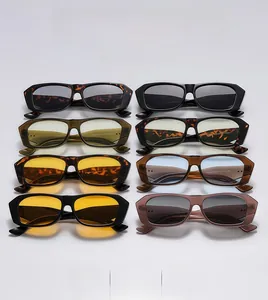 Multiple color variations of retro rectangle sunglasses featuring thick frames and tinted lenses