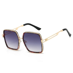 Classic oversized square sunglasses with metal frames and gradient purple lenses