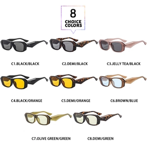 Detailed grid view showing eight vintage square sunglasses in various frame and lens colors