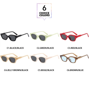 Selection of retro cat eye sunglasses in six trendy colors like green and jelly brown