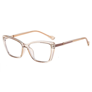 Retro oversized cat-eye glasses in champagne frame with anti-blue light clear lenses
