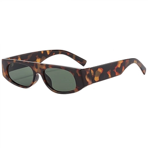 Retro square tortoiseshell sunglasses with dark green lenses and a classic wide frame design
