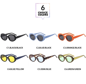 Detailed chart showing 6 color options for oval vintage sunglasses in various stylish shades