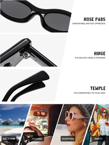 Dettaglio dei naselli integrati e delle cerniere per occhiali da sole ovali alla moda