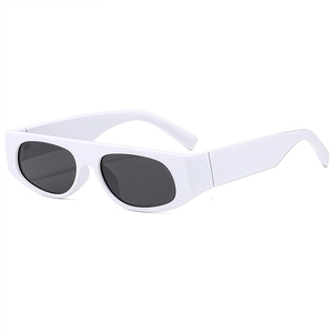 Retro small square frame sunglasses with white thick borders and dark grey lenses