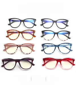 Detailed grid showing diverse color patterns and precise temple measurements of eyewear frames