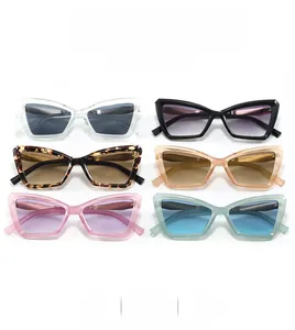 Six assorted colors of stylish cat eye sunglasses with gradient lenses in a grid layout