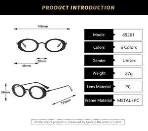 Detailed size chart for oval eyeglasses model 89261 showing frames and dimensions