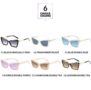 Six stylish cat-eye sunglasses variants with metal temples and various colored lenses