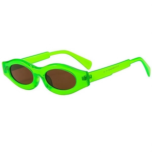 Occhiali da sole ovali verde fluorescente con lenti marroni scure in stile Y2K per street