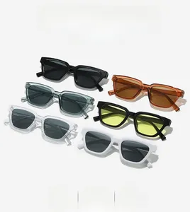 Collection of square sunglasses in six diverse colors including amber and transparent frames