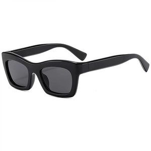 Classic retro black thick frame cat-eye sunglasses with dark grey UV protective lenses