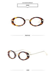 Detailed front and side views of vintage tortoiseshell oval frames with gold metal temples