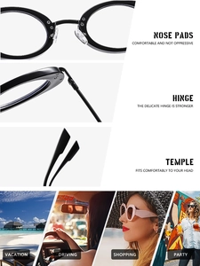 Detailed view of oval eyewear frames featuring sturdy hinges and comfortable nose pads