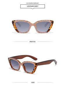 Détail de lunettes de soleil œil de chat léopard avec verres dégradés gris C5