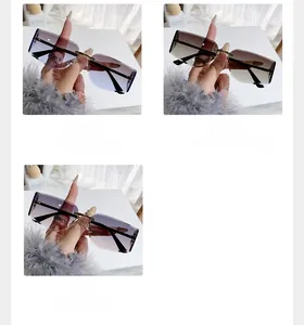 Detail view of rimless square sunglasses with gradient lenses in three chic color options