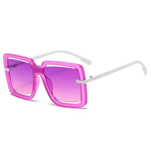 Fashionable oversized square sunglasses with rose pink frames and white temples