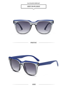 Vorder- und Seitenansicht der Vintage-Viereck-Sonnenbrille mit grauem Farbverlauf