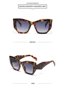 Vue de face et de profil de lunettes de soleil œil-de-chat marron avec verres dégradés