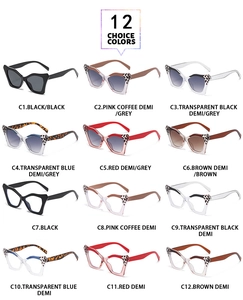 Detailed grid showing 12 color variants of retro butterfly frame sunglasses with leopard temples