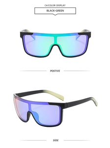 Vues de face et de profil de lunettes de soleil demi-cerclées avec verres verts