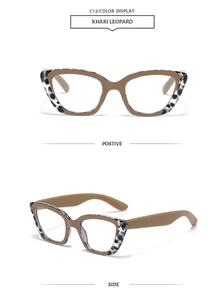 Détails de lunettes de soleil œil de chat léopard kaki avec monture polygonale et motifs