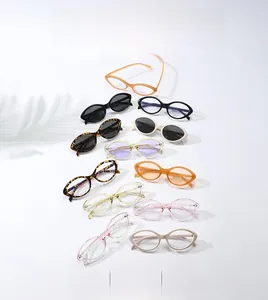 Collection of retro oval sunglasses and fashion eyewear in various vibrant frame colors