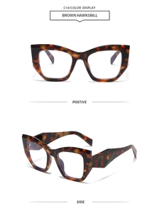 Détails de lunettes de soleil œil de chat Brown Hawksbill montrant les vues de face et côté