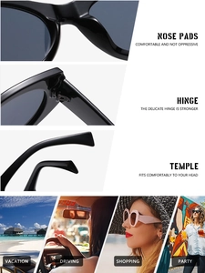 Detail showing reinforced hinges, nose pads, and ergonomic temples of black sunglasses
