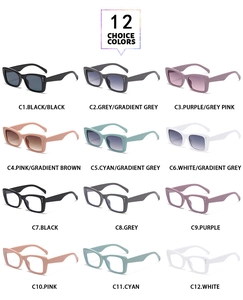 Grid display of vintage rectangle sunglasses and clear lenses in 12 stylish colors