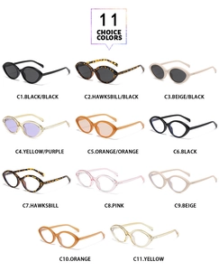 Grid layout showing 11 choice colors of retro oval cat eye sunglasses and clear lenses