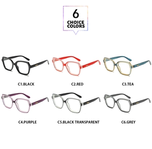 Detail view showing six color options for square oversize anti-blue light glasses frames