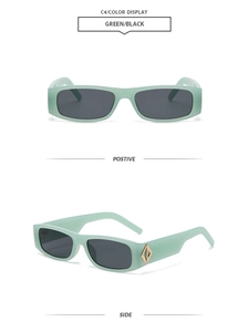Lunettes de soleil rectangulaires vert menthe avec verres noirs et détails dorés