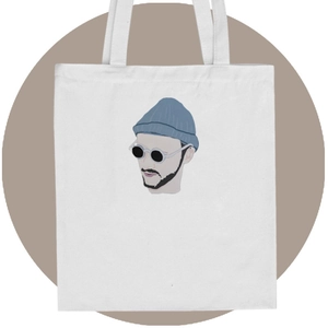 Borsa tote in tela bianca minimalista con ritratto maschile artistico e manici superiori