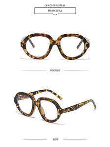 Detail view of large hawksbill pattern frames with clear lenses from multiple angles