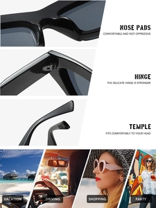 Detail of black cat eye sunglasses featuring reinforced metal hinges and nose pads