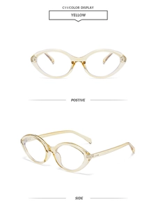 Detailed front and side view of C11 champagne yellow oval cat eye sunglasses frames