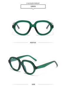 Detail view of stylish green oversized sunglass frames in C10 translucent resin