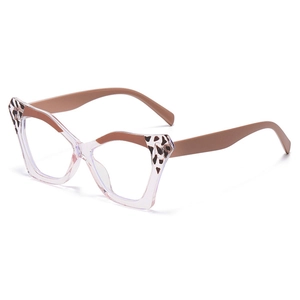 Fashionable butterfly frame sunglasses with brown leopard print and transparent accents