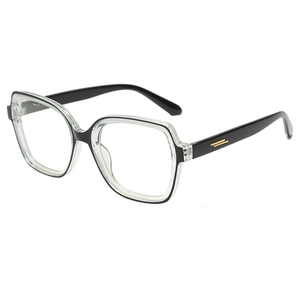 Retro contrast square glasses frame in black and white with gold temple accents