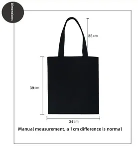 Detailed size diagram of the black canvas tote bag with 39cm height and 34cm width