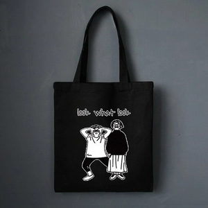 Borsa tote minimalista in tela nera con stampa cartoon e design grafico moderno